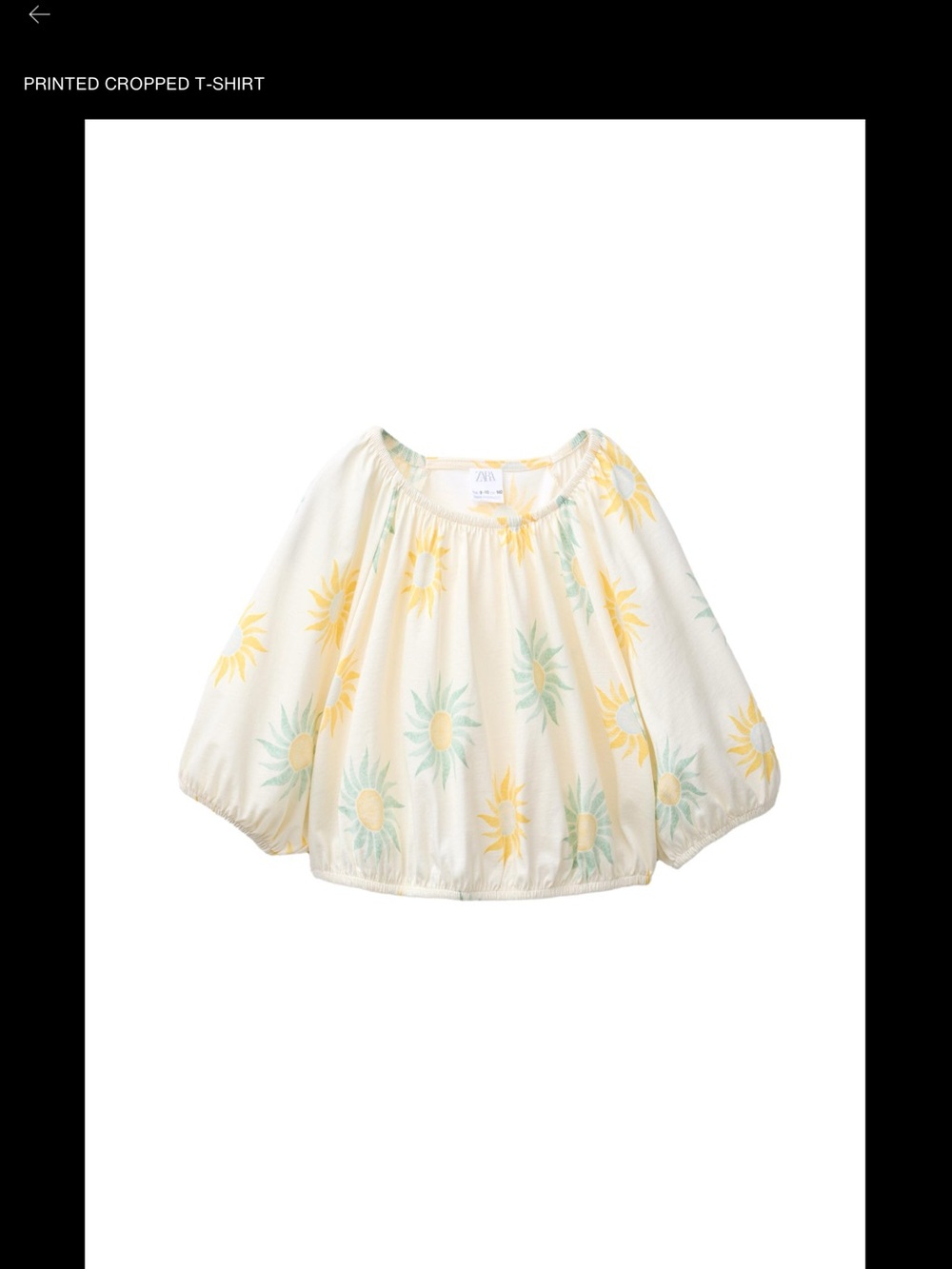 Zara Cream Cropped Top with Yellow & Mint Sunflower Print